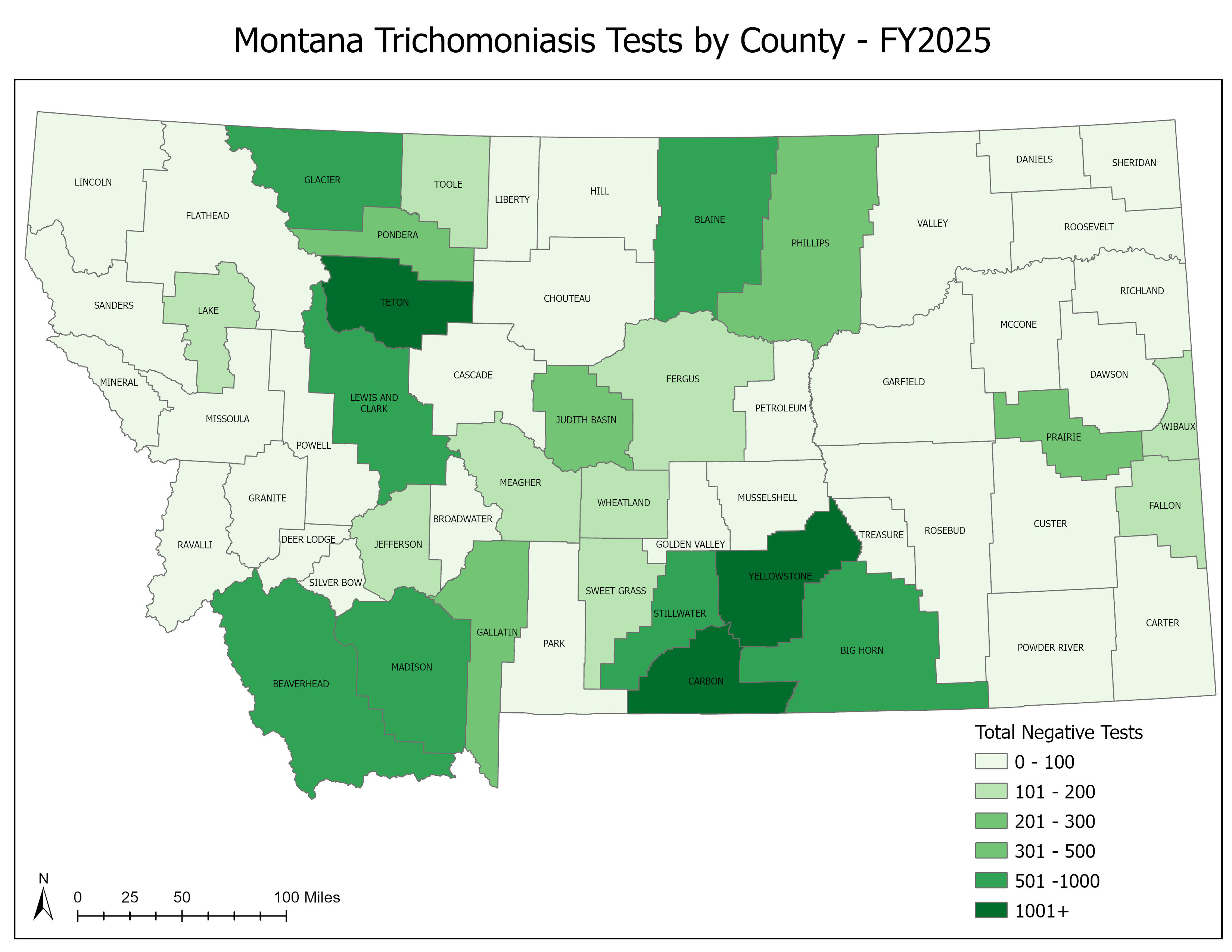 MT Trichomoniasis Cases by County - FY2025